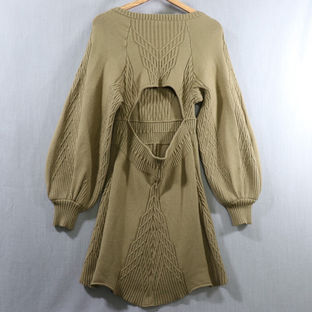 Free People Emmaline Sweater Dress Womens M Green Cutout Back Balloon Sleeve - Picture 12 of 16